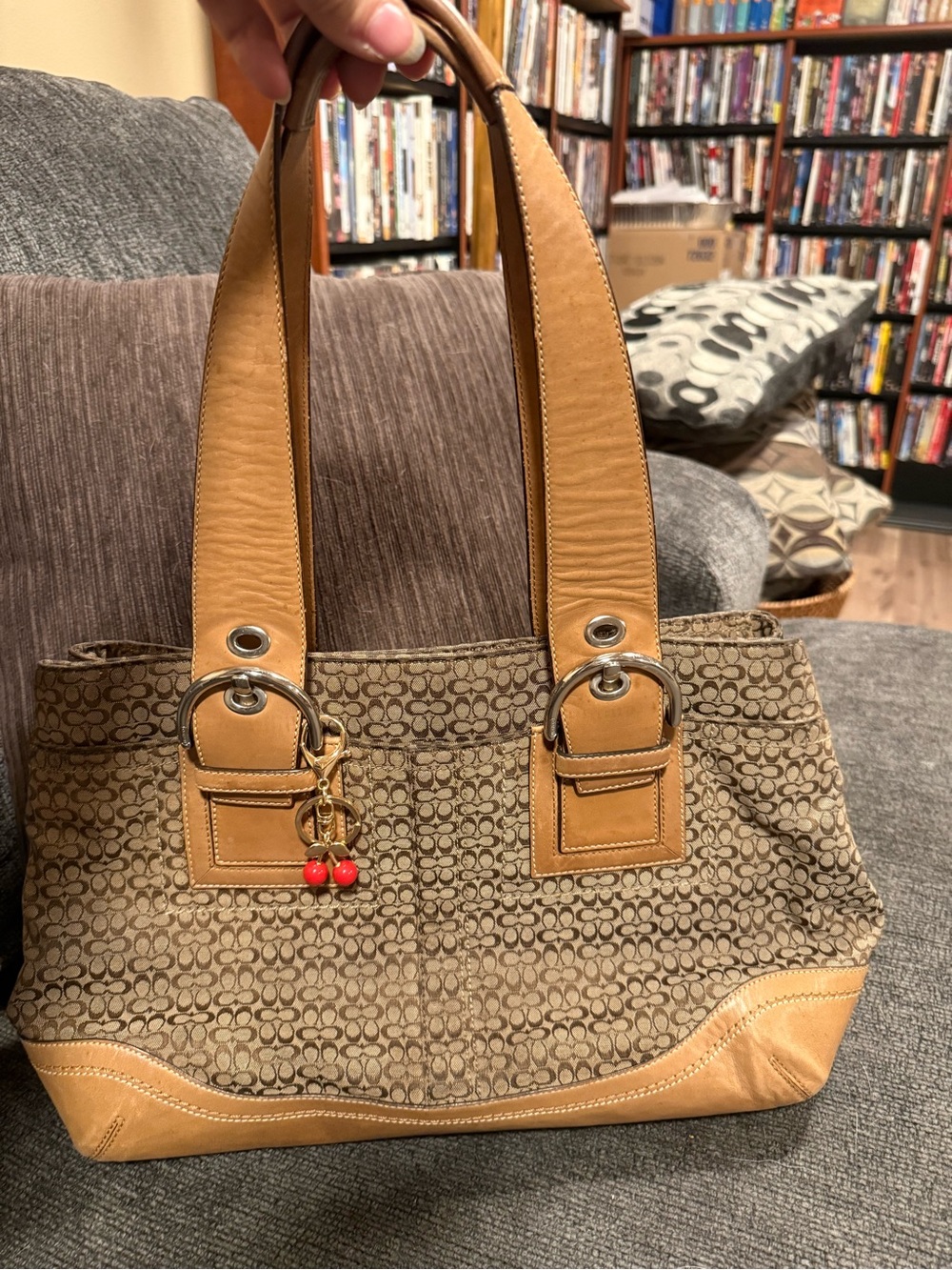 COACH Tote Shoulder Bag with Red Charm